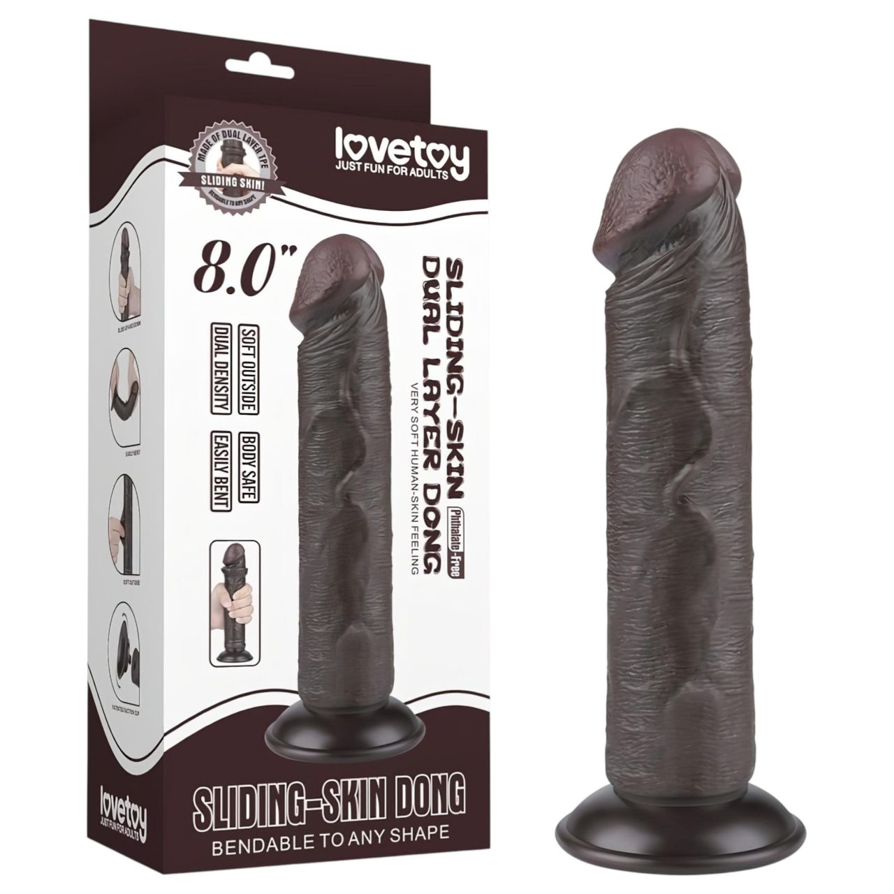 Lovetoy Sliding-Skin - tapadókorongos kétrétegű dildó - 20 cm (barna) Lovetoy Sliding-Skin - tapadókorongos kétrétegű dildó - 20 cm (barna)