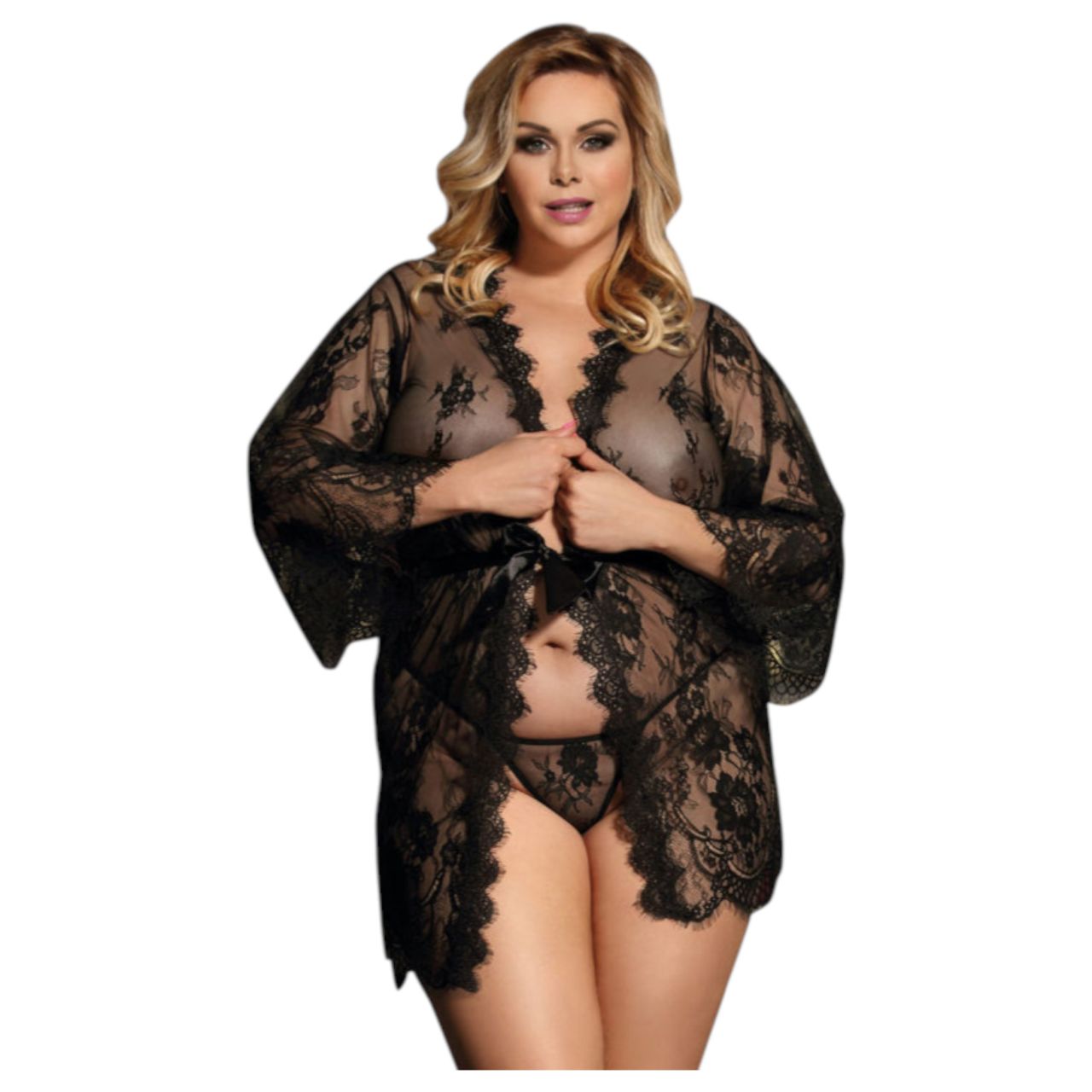 Subblime Queen Plus - fekete csipke köntös szett (XL-2XL) Subblime Queen Plus - fekete csipke köntös szett (XL-2XL)
