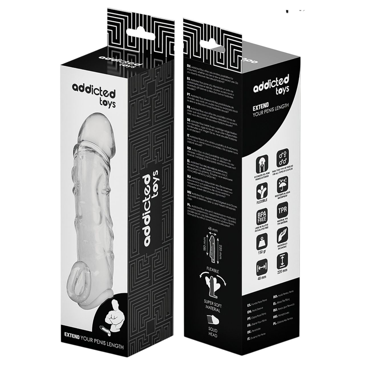 Addicted Toys - péniszköpeny heregyűrűvel - 27 cm (áttetsző)