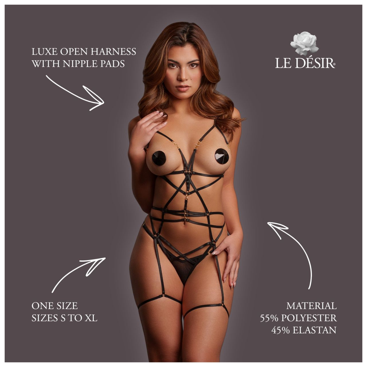Le Désir Luxe - nyitott testheveder szett (fekete) Le Désir Luxe - nyitott testheveder szett (fekete)