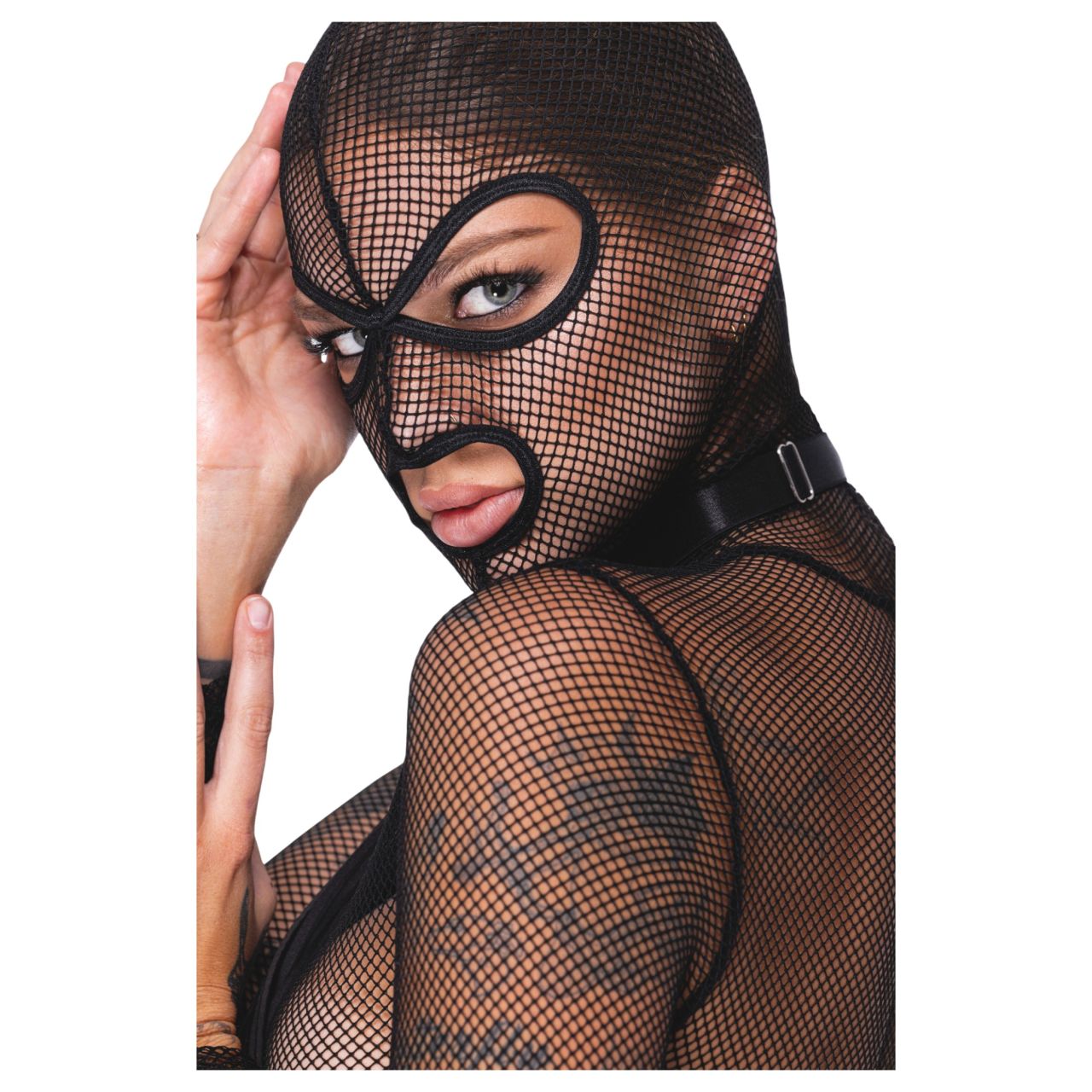 Bad Kitty - áttetsző necc fehérnemű szett korbáccsal (fekete) Bad Kitty - áttetsző necc fehérnemű szett korbáccsal (fekete)