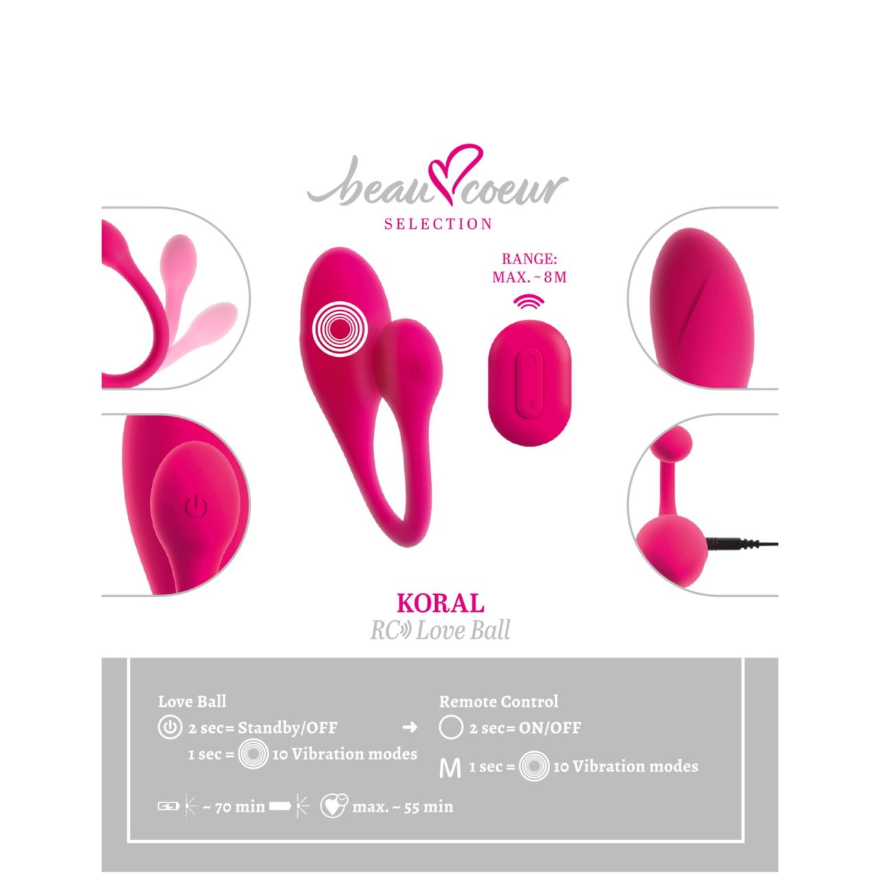 Beau Coeur Koral - hordható vibrotojás távirányítóval (pink) Beau Coeur Koral - hordható vibrotojás távirányítóval (pink)