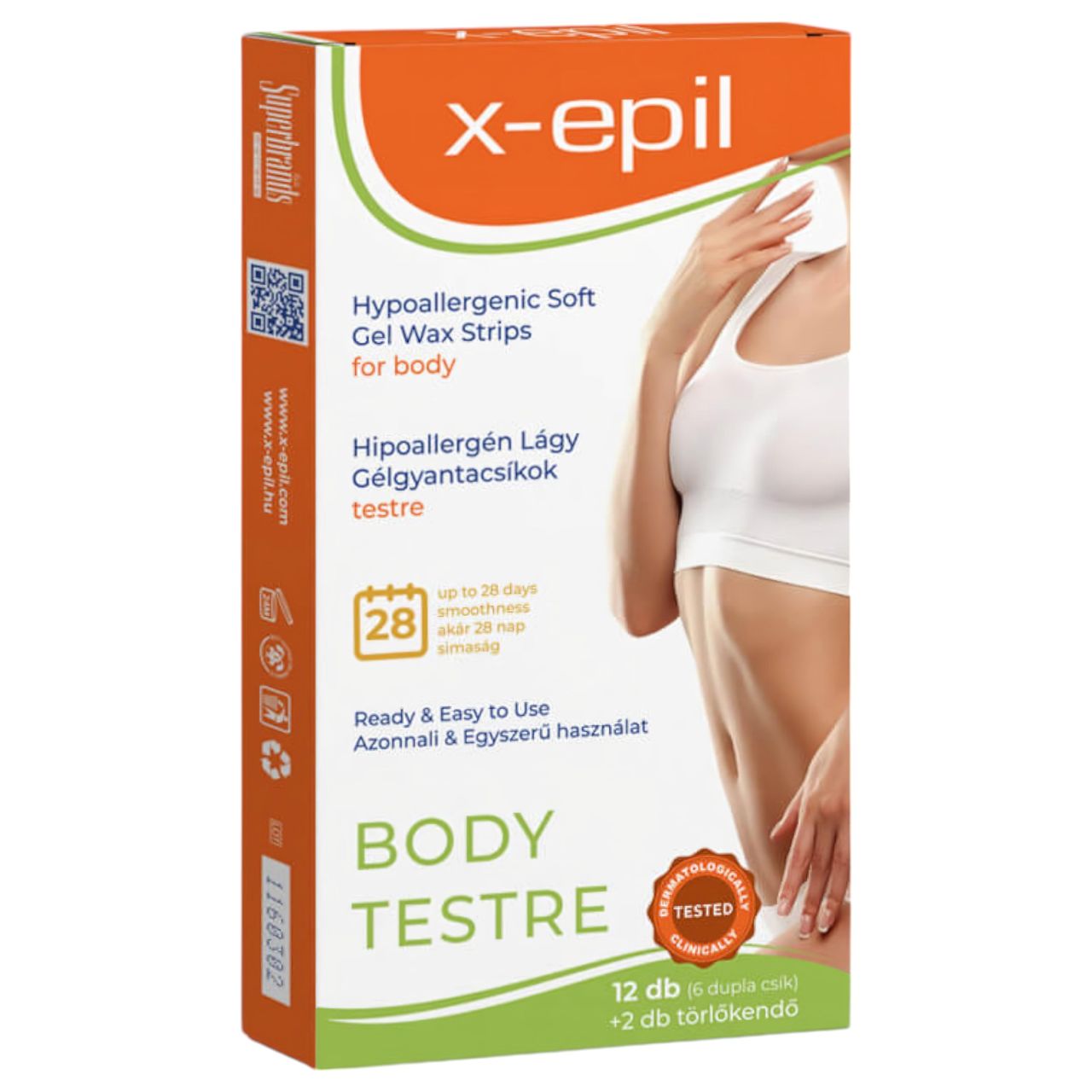 X-Epil - hipoallergén szőrtelenítő gélgyantacsík testre (12 db) X-Epil - hipoallergén szőrtelenítő gélgyantacsík testre (12 db)