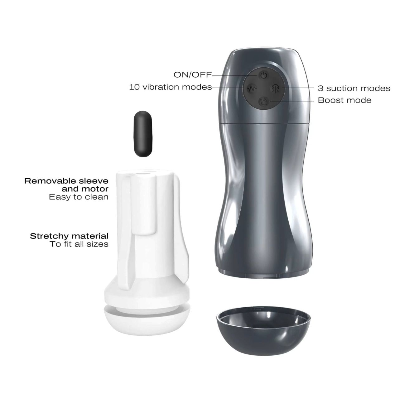 Dorcel Blowjoy Vibe - szívó és vibrációs akkus maszturbátor (szürke)