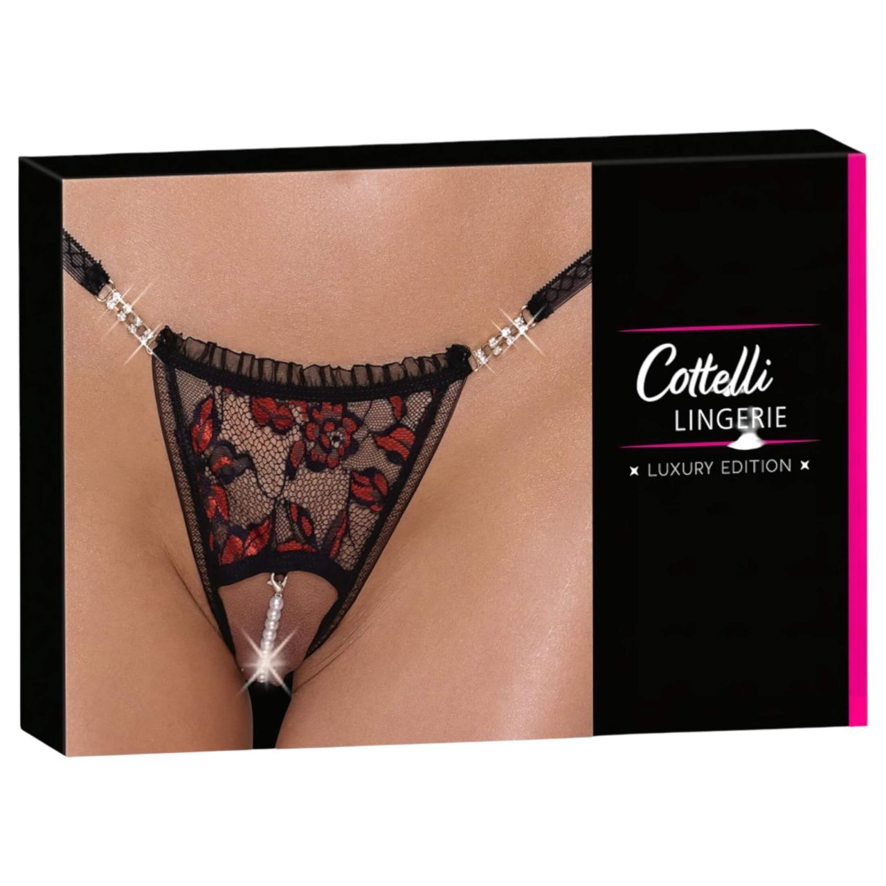 Cottelli - luxus, rózsás gyöngyös tanga (fekete) Cottelli - luxus, rózsás gyöngyös tanga (fekete)