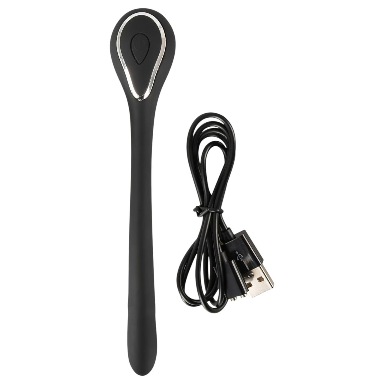 Penis Plug Dilator - fekete akkus, vibrációs húgycső dilátor (1 cm)